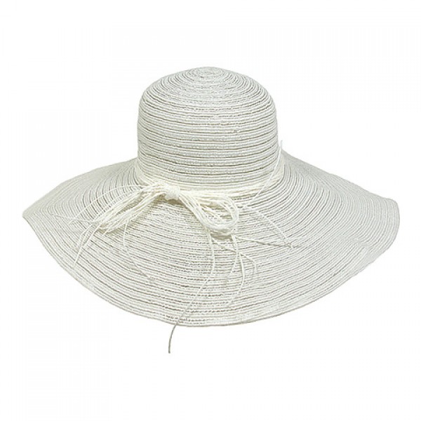 Straw Big Rim Hat - w/ Multi-String Bow - White - HT-SHA50203WT